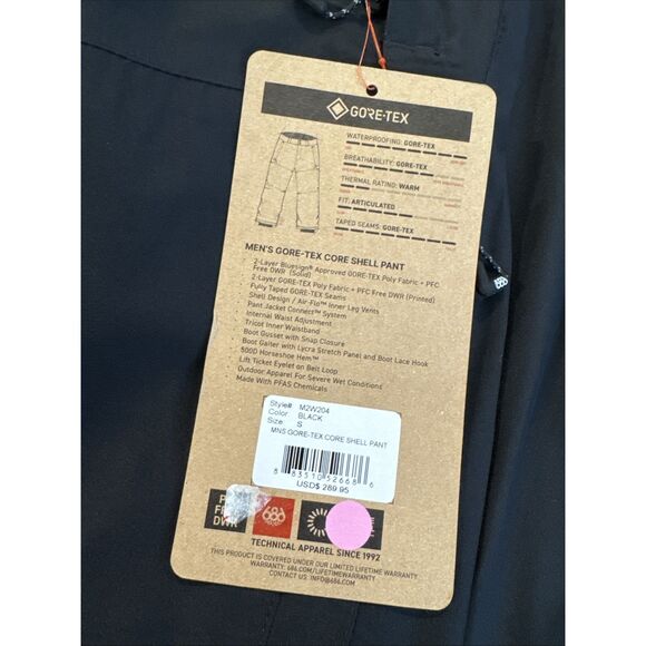 686 Men's Gore-Tex Core Shell Pants Black Small NWT - Picture 5 of 6